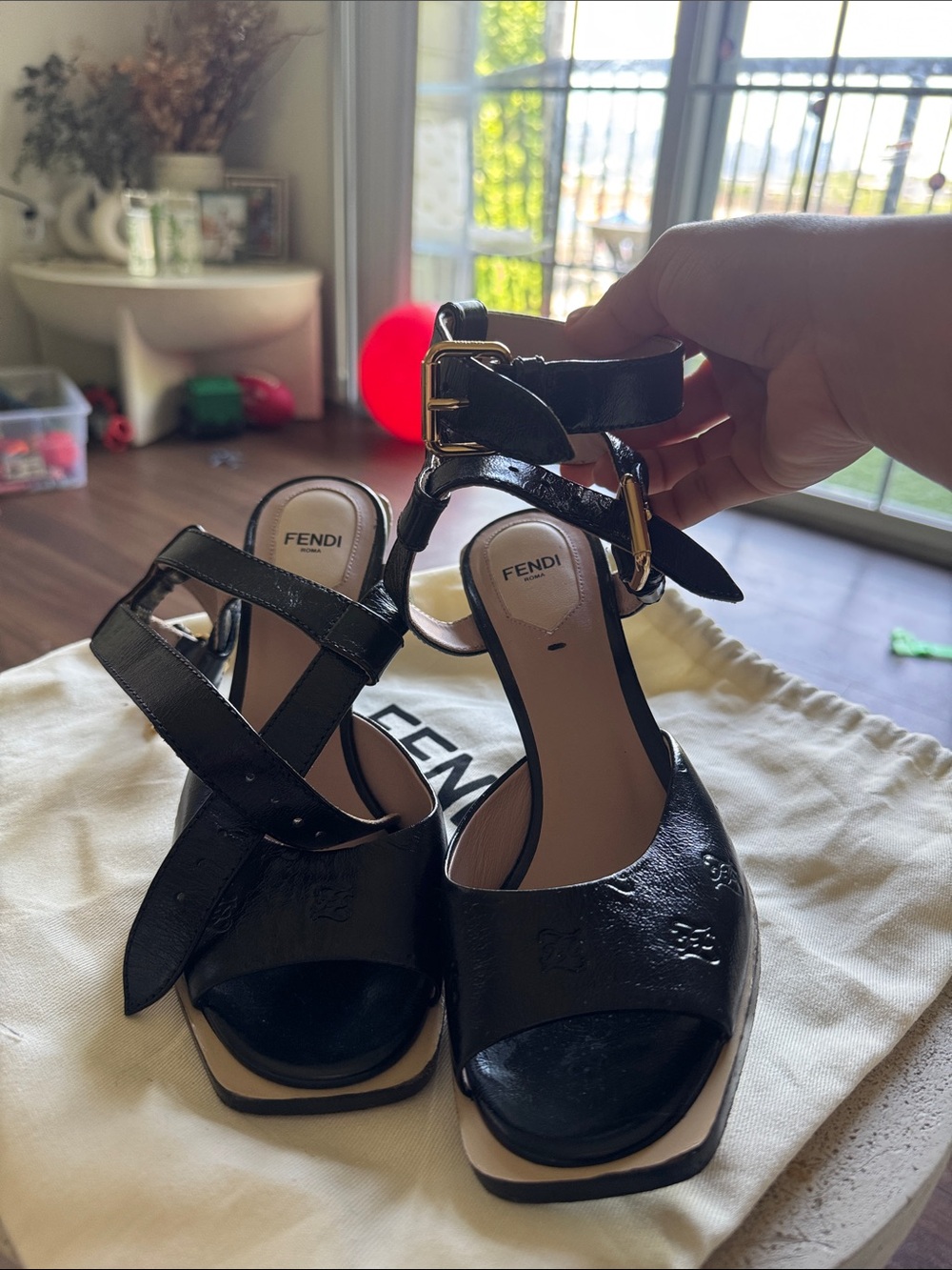 Fendi Black Strappy Leather Sandals
